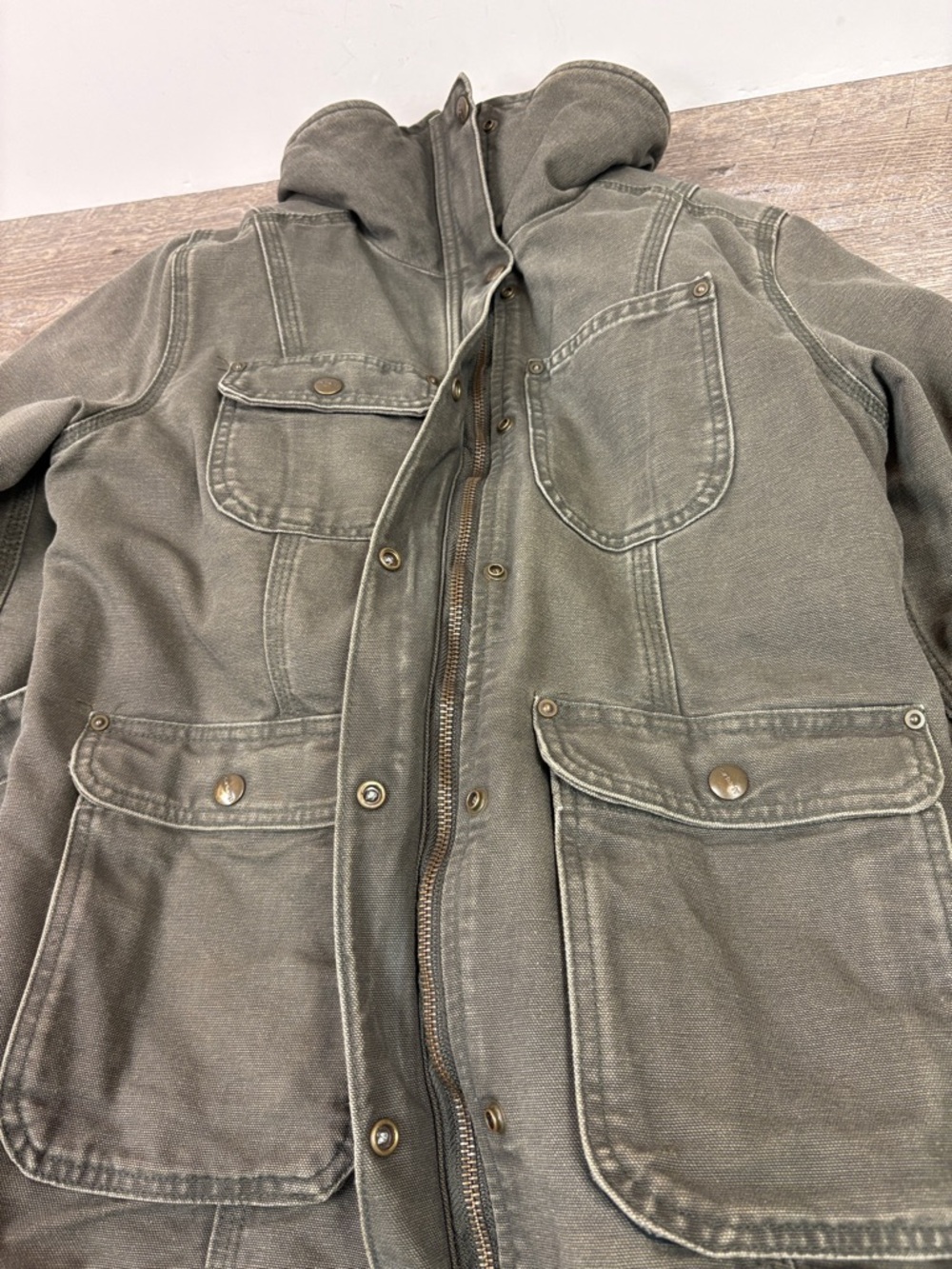 Carhartt Sherpa Lined Jacket Women’s Small 4/6 Olive Canvas Workwear Coat - Picture 4 of 10